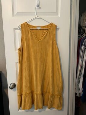 Wonderly Mustard Yellow Sleeveless V-Neck Ruffle-Hem Mini Dress